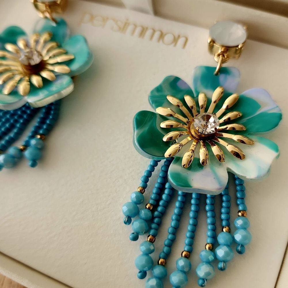 Turquoise and Gold Floral Earrings